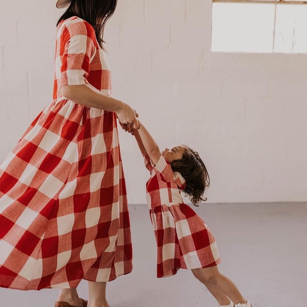 Roolee red buffalo plaid gingham Maddie mom midi maxi dress - Picture 3 of 15